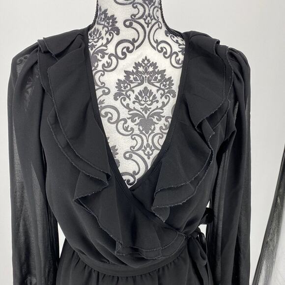 ASOS Black Ruffle Long Sleeve Wrap Dress. Size 4. Fun, Flirty, Sexy - Picture 3 of 10